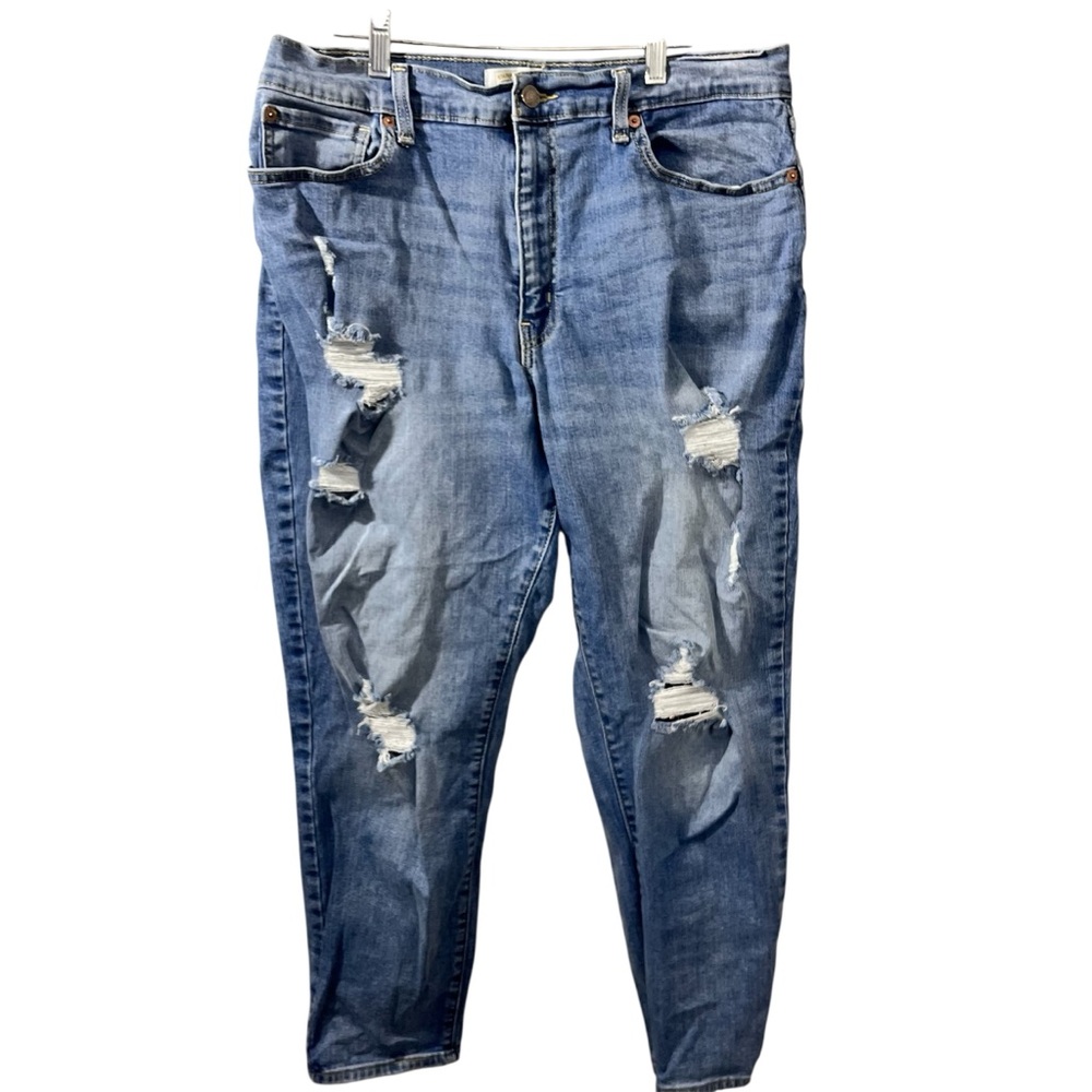 Levi’s High Rise Mom Jeans 14 Distressed Blue Relaxed Tapered Denim Womens